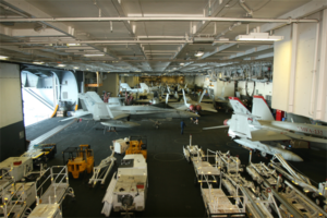 One of the three hangars of the USS Nimitz