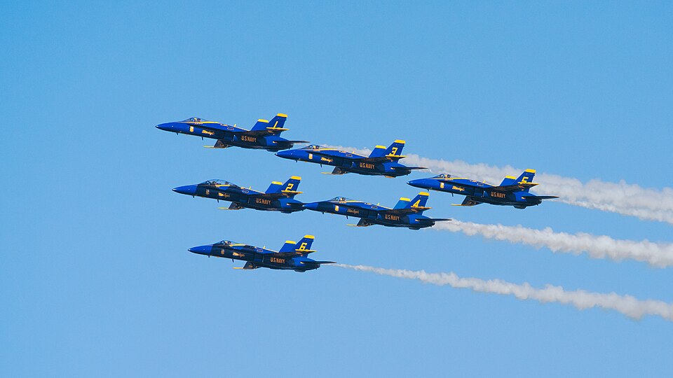 blue-angels-grounded-2026 Blue Angels in delta formation - 2026 airshow season disrupted by Iran war