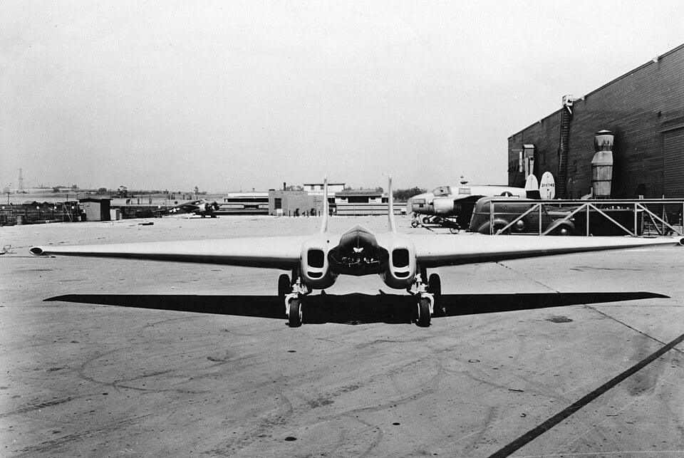 Vista frontale del Northrop XP-79B Flying Ram Vista frontale del Northrop XP-79B Flying Ram.