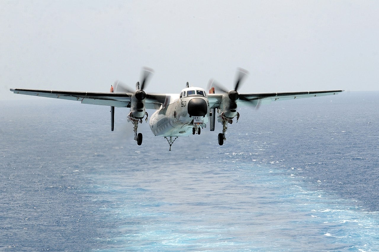 C-2A Greyhound approaches a carrier A VRC-40 Rawhides C-2A Greyhound approaches a carrier for landing