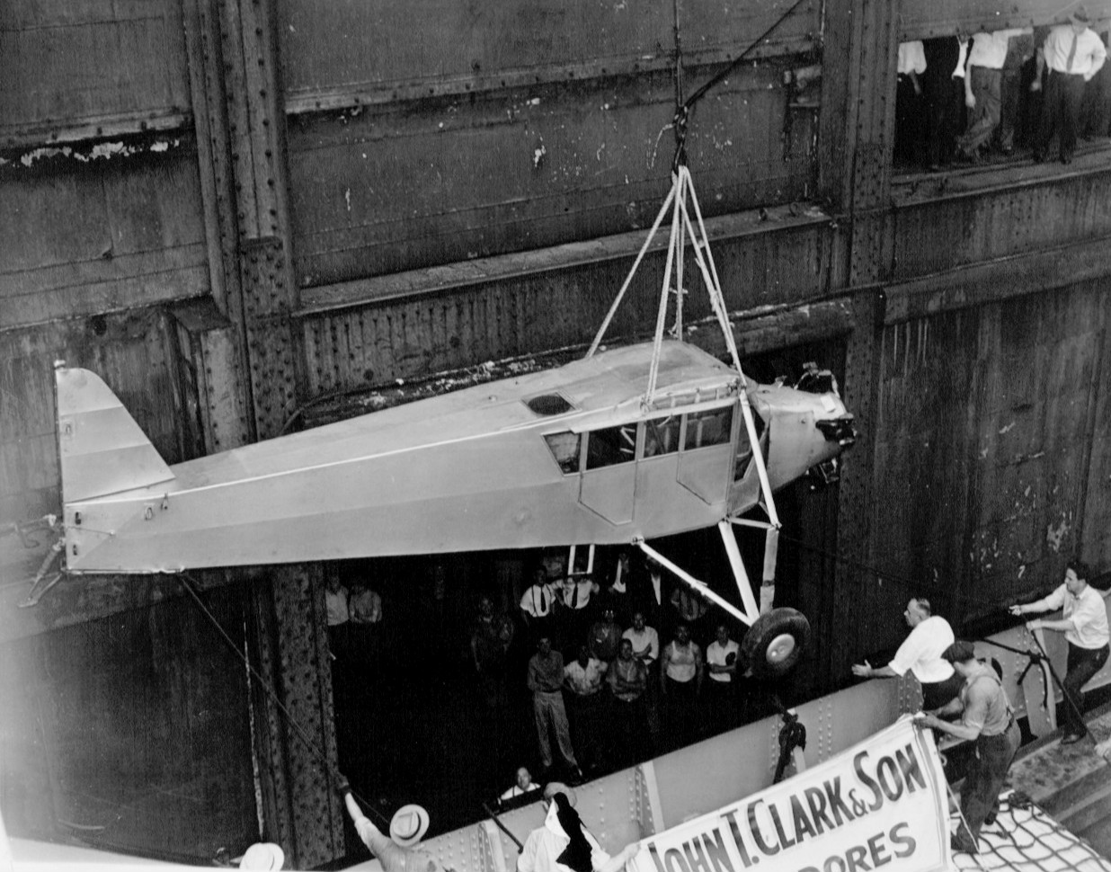 Corrigan Curtiss Robin returning by ship 1938 Douglas Corrigan Curtiss Robin crated for return by ship, 1938