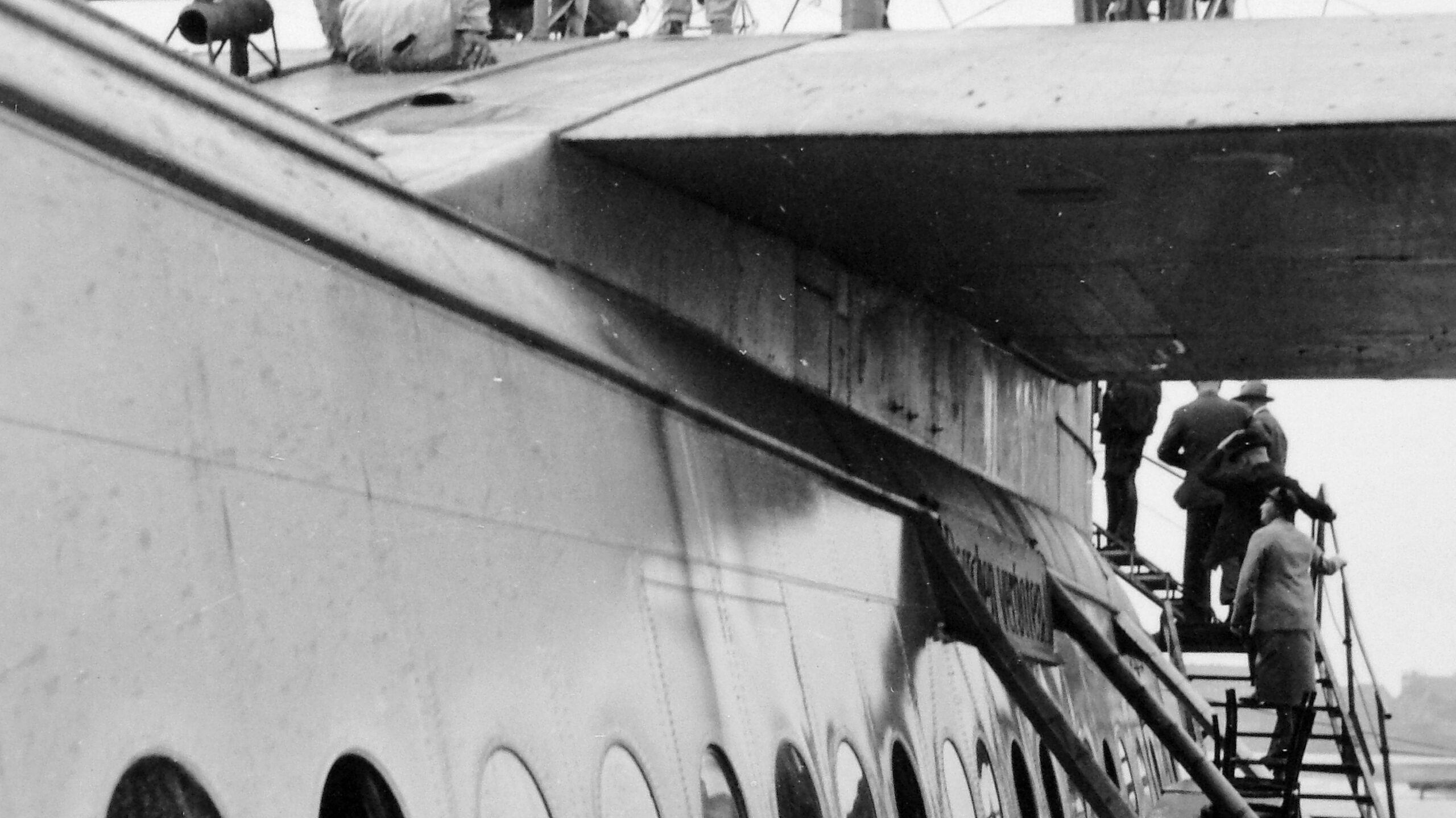 Dornier Do X giant flying boat 1929 The hull and wing of the Dornier Do X, the giant 12-engine flying boat of 1929, showing its scale and row of portholes