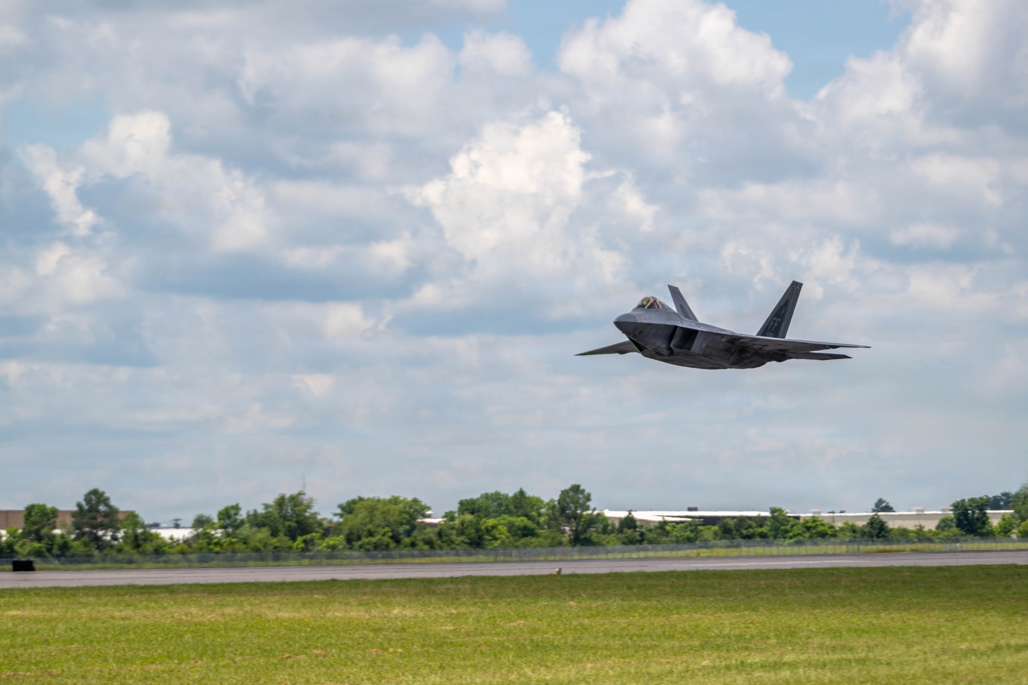Virginia ANG F-22 Raptor formates with a Finnish Air Force F-35 over Ebbing Air National Guard Base
