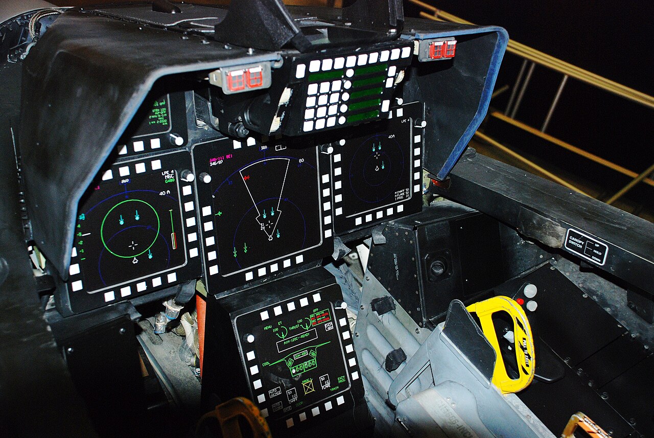 The single-seat cockpit of an F-22 Raptor