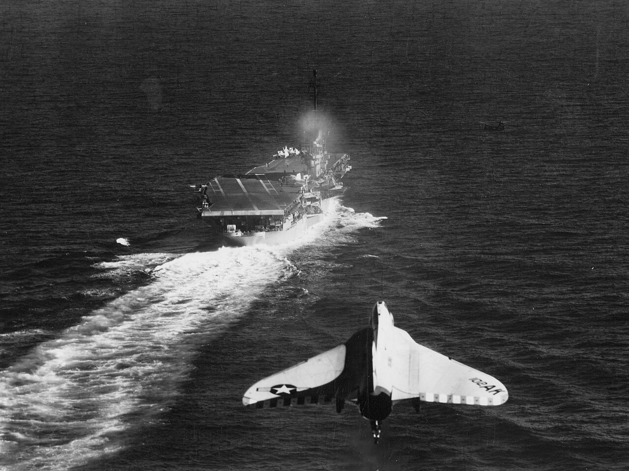 A Skyray approaching USS Essex
