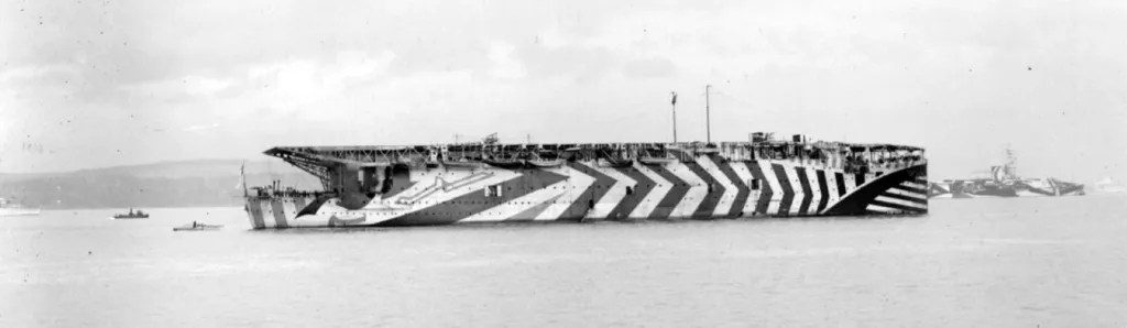 British aircraft carrier HMS Argus in dazzle camouflage in 1918