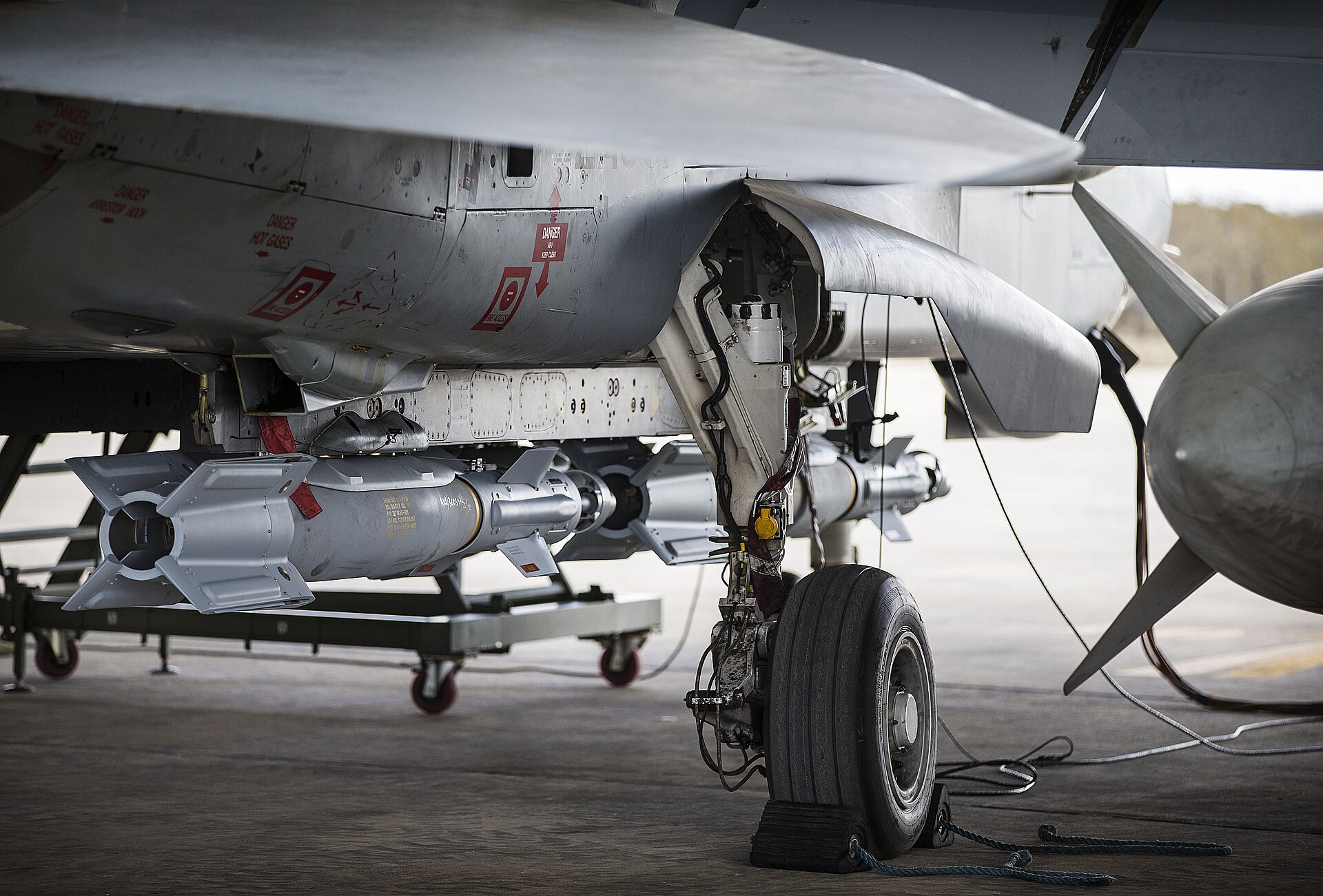 An aircraft armed with laser-guided bombs