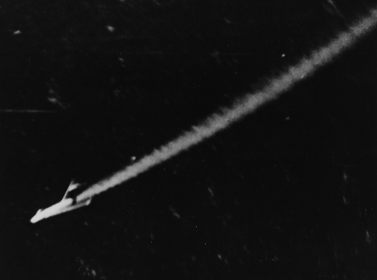 A MiG-15 shot down by US Navy fighters over Korea