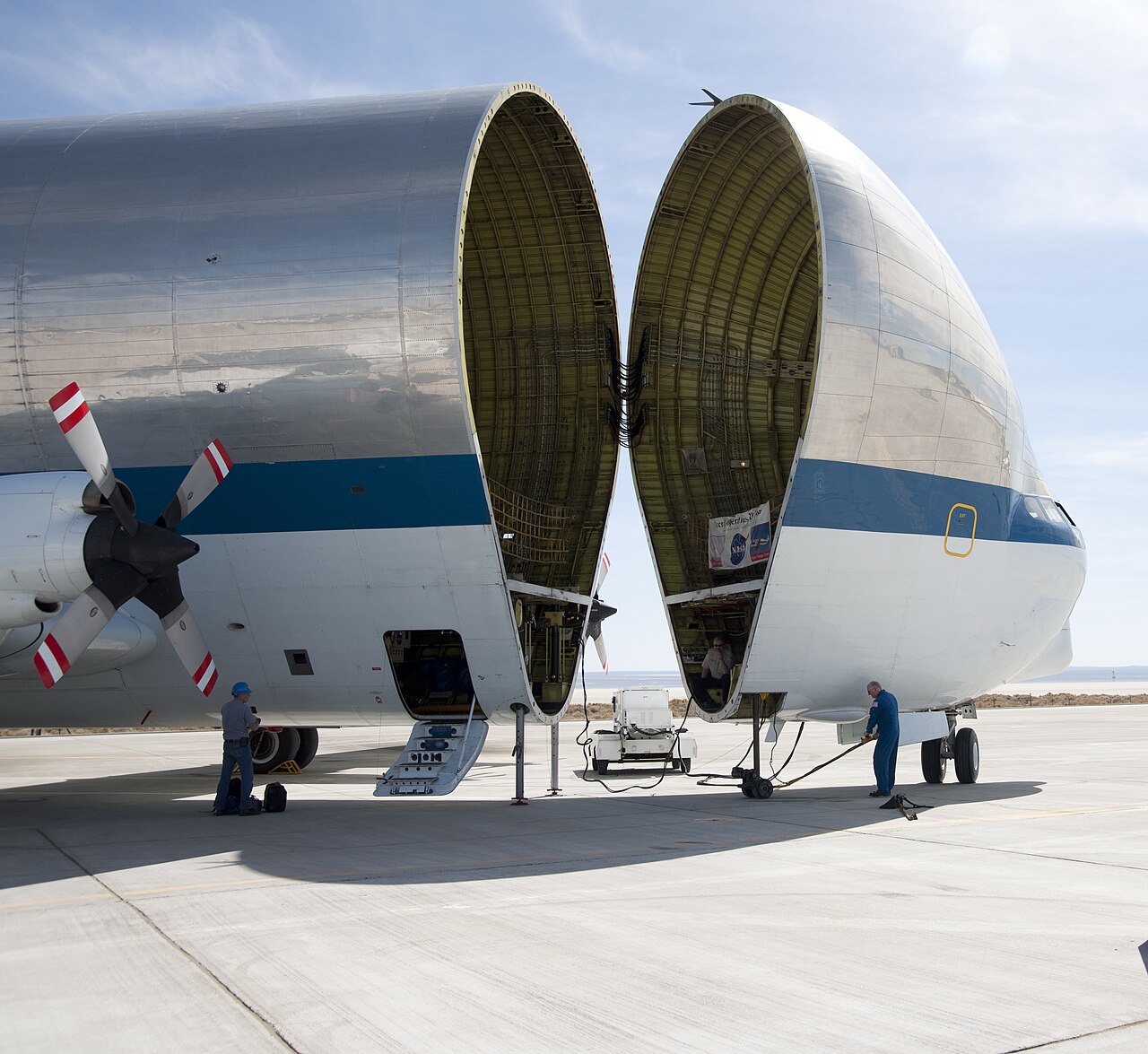 NASA Super Guppy Turbine with its hinged nose swung open