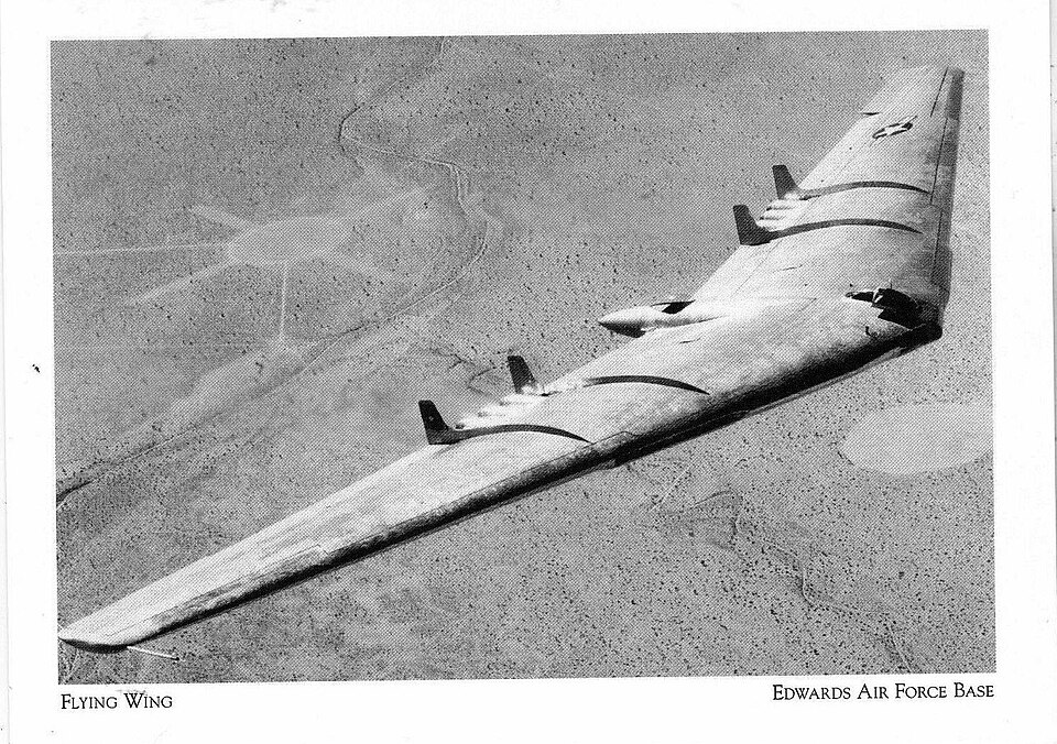 Northrop YB-49 flying wing bomber prototype in flight over Edwards Air Force Base