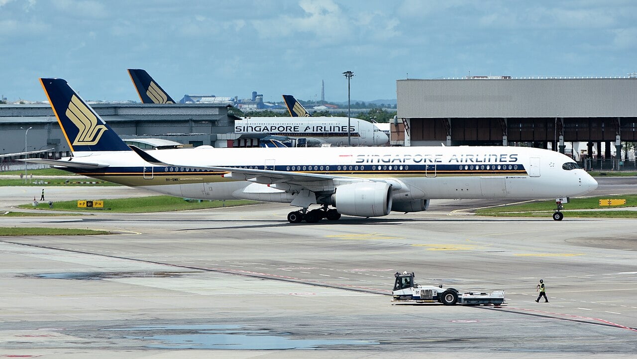Airbus A350-900 von Singapore Airlines an ihrem Drehkreuz in Changi