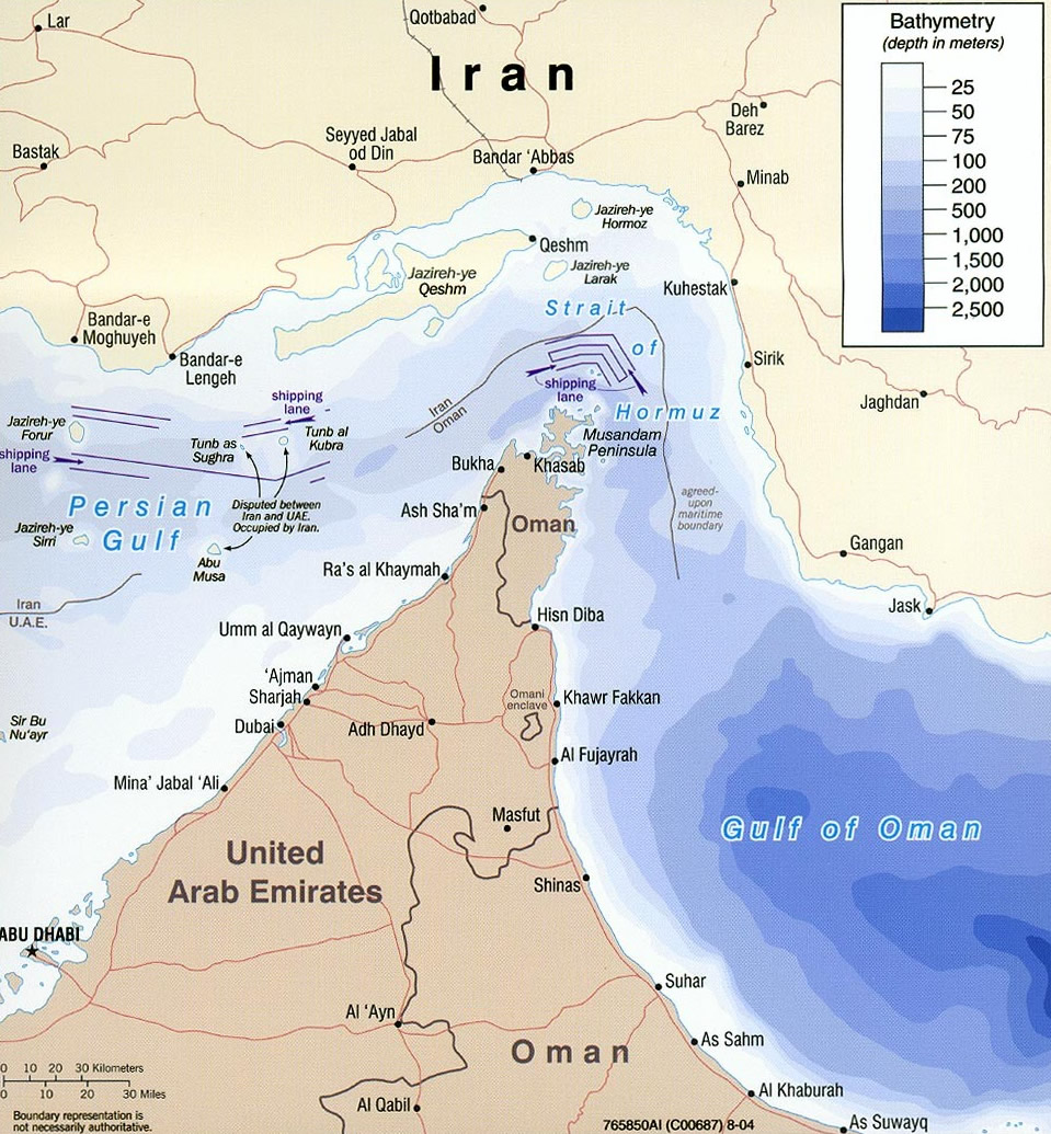 Satellite view of the Strait of Hormuz