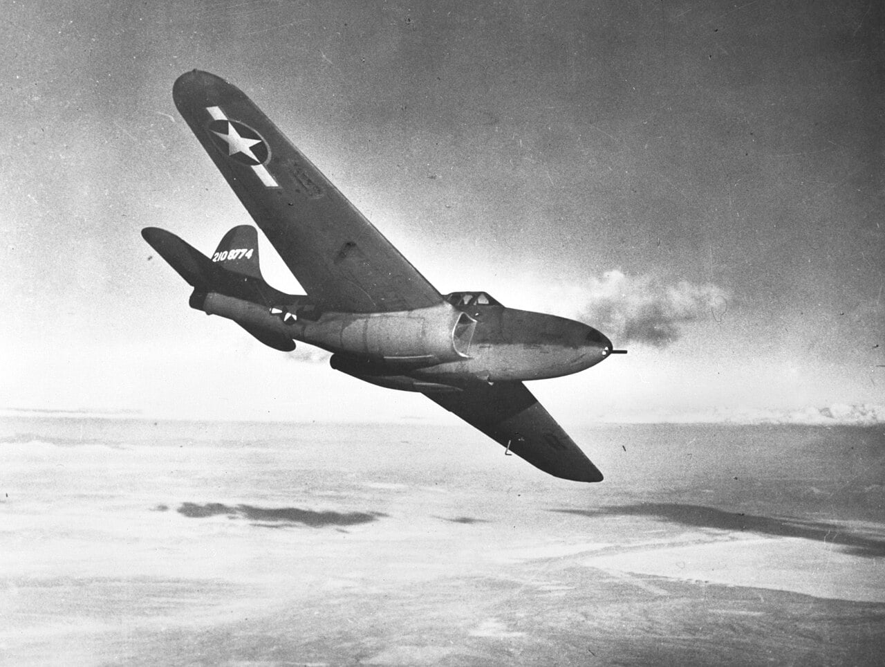 A Bell YP-59A Airacomet, America’s first jet, in flight near Muroc