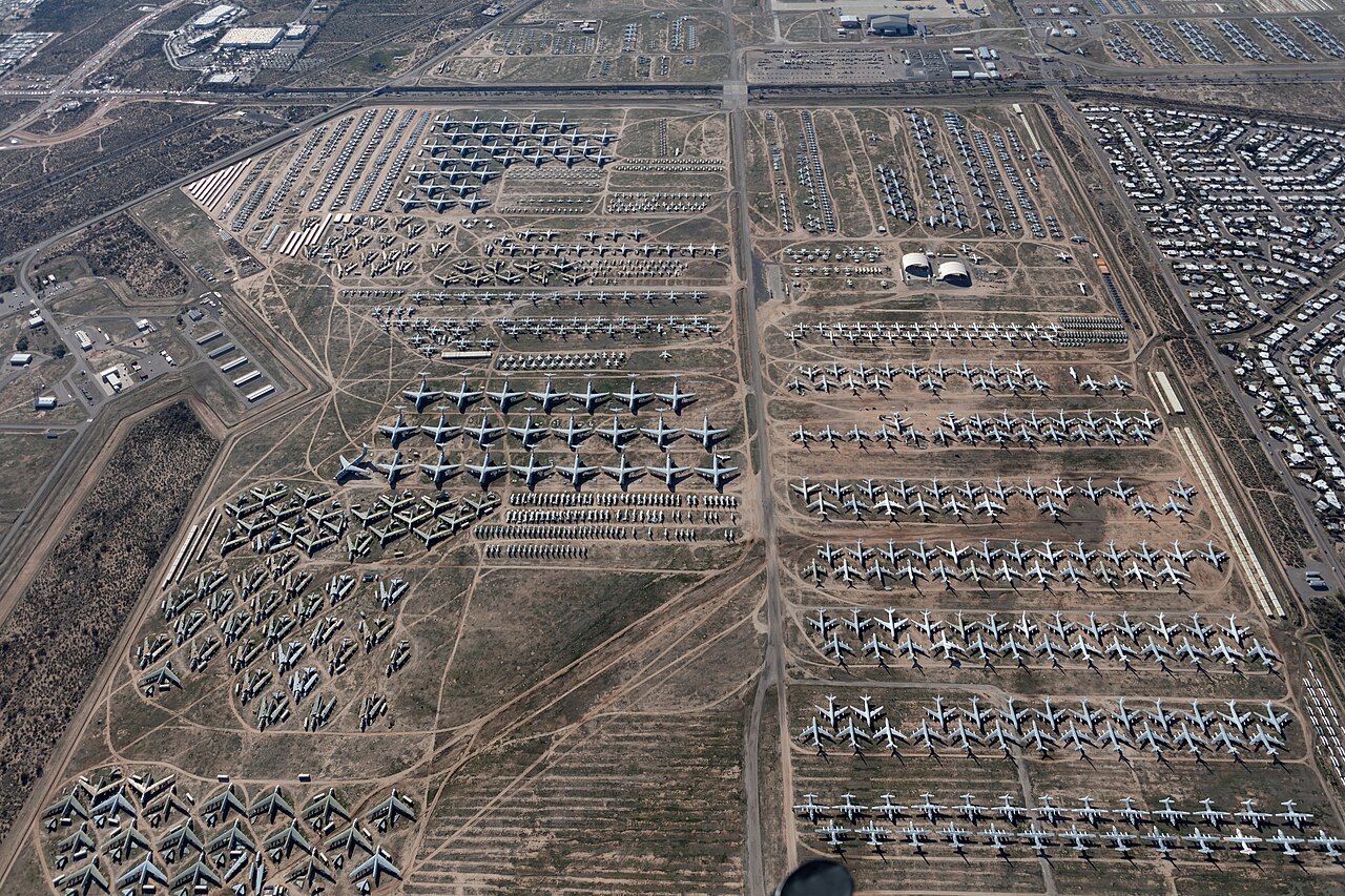 Aerial view of the aircraft boneyard at Davis-Monthan