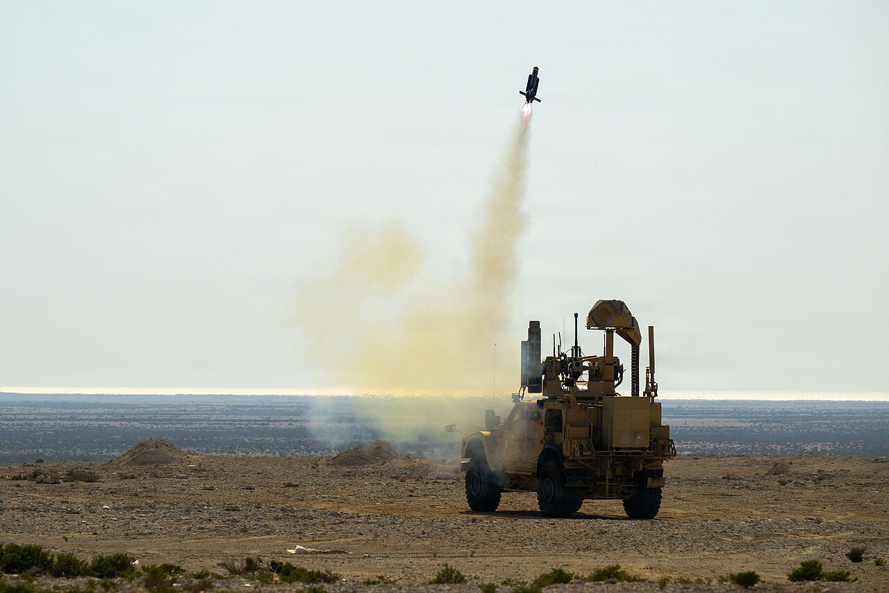 A U.S. military counter-unmanned aircraft system fires