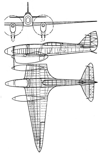 de Havilland DH.88 Comet three-view drawing, 1934
