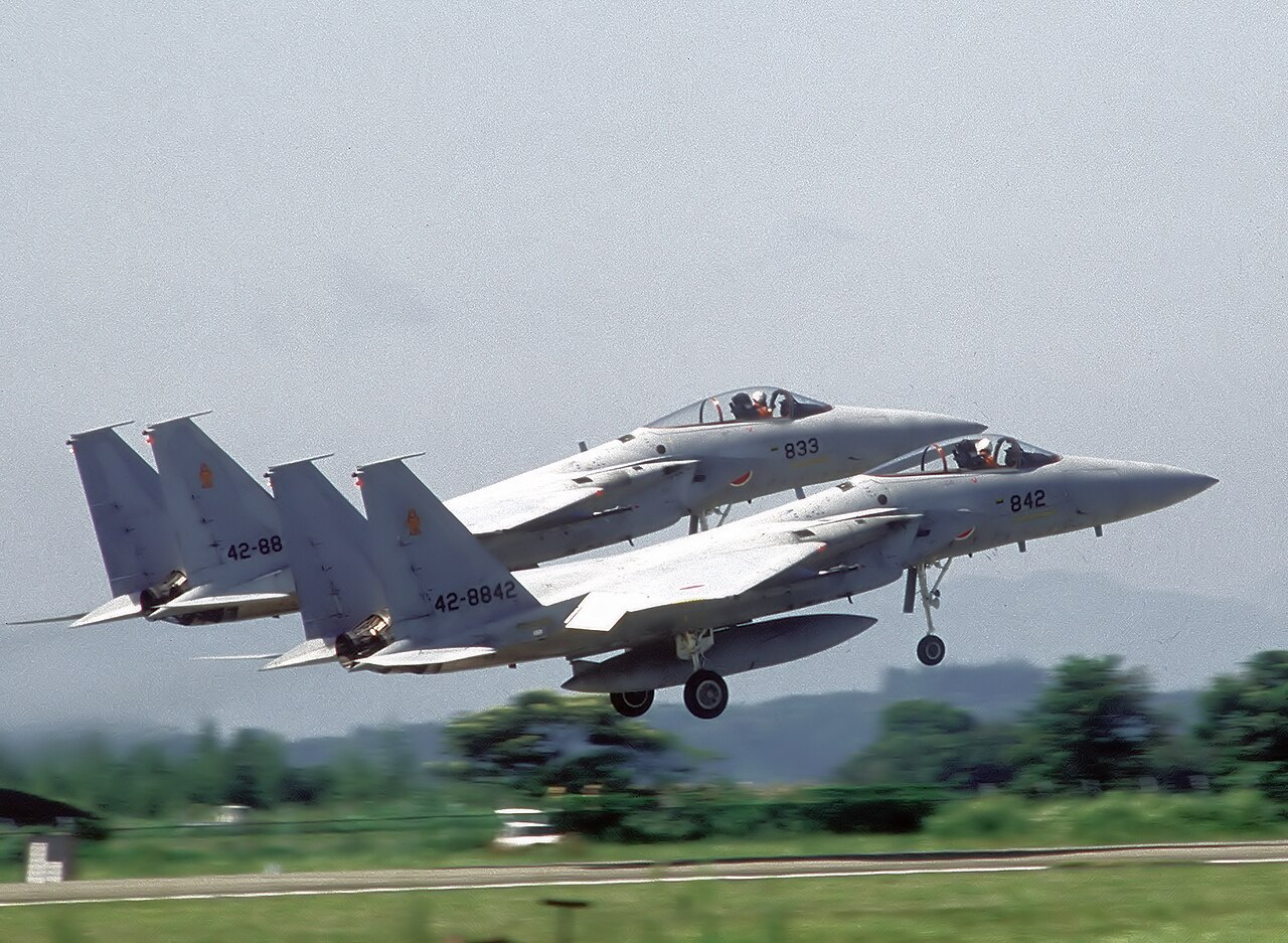 JASDF F-15J Eagles take off in formation