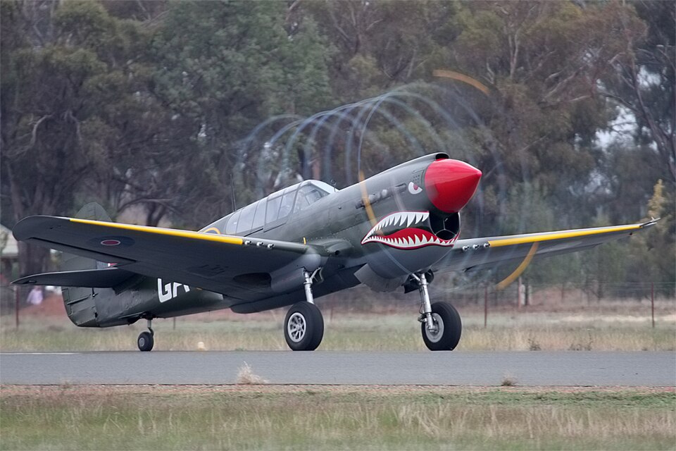 Curtiss P-40 Warhawk with iconic shark mouth nose art of the Flying Tigers