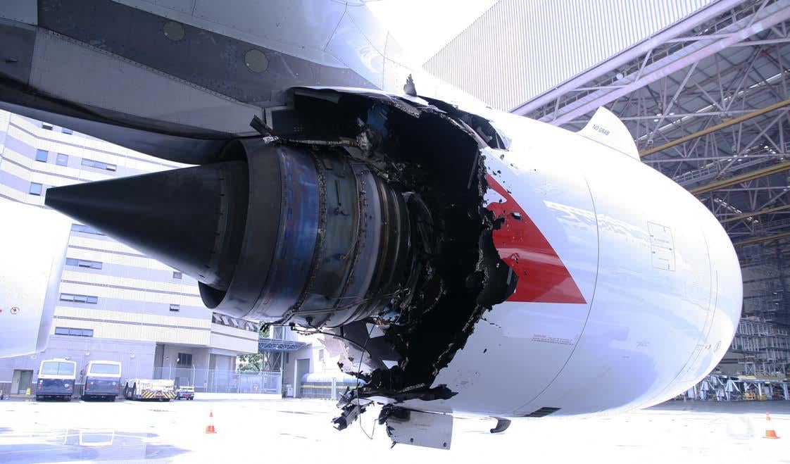 Motore Rolls-Royce Trent 900 numero 2 danneggiato dell'Airbus A380 VH-OQA della Qantas in seguito al guasto non contenuto del volo QF32.