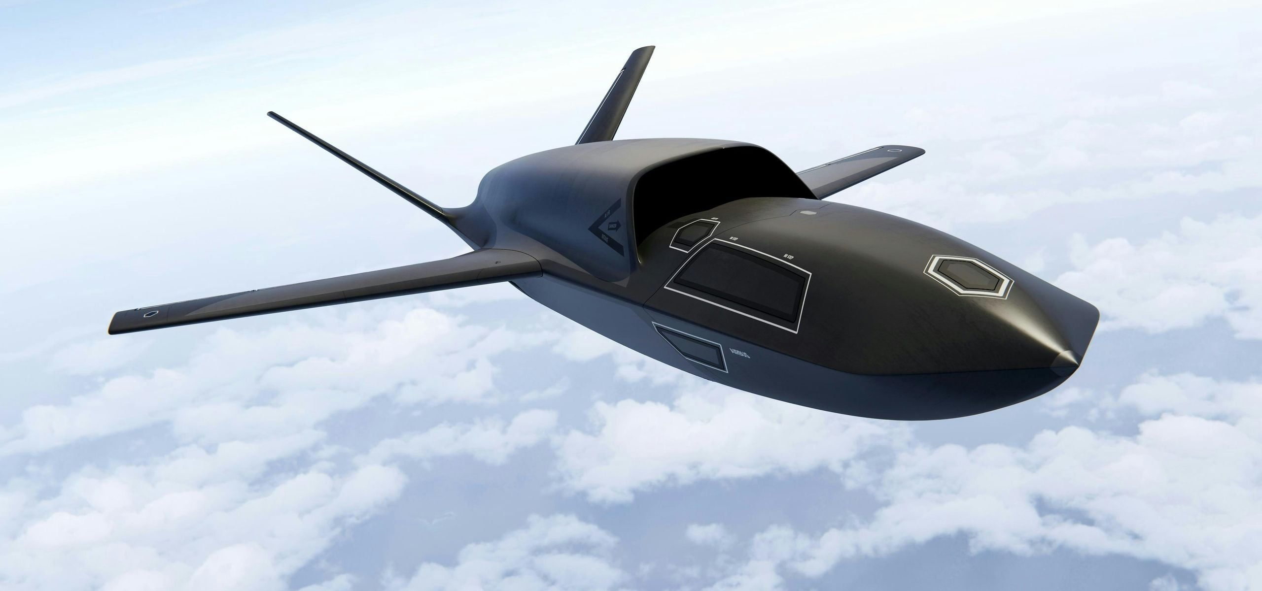 Concetto di velivolo da combattimento collaborativo senza equipaggio di Airbus Illustrazione Airbus di un velivolo da combattimento collaborativo senza equipaggio.