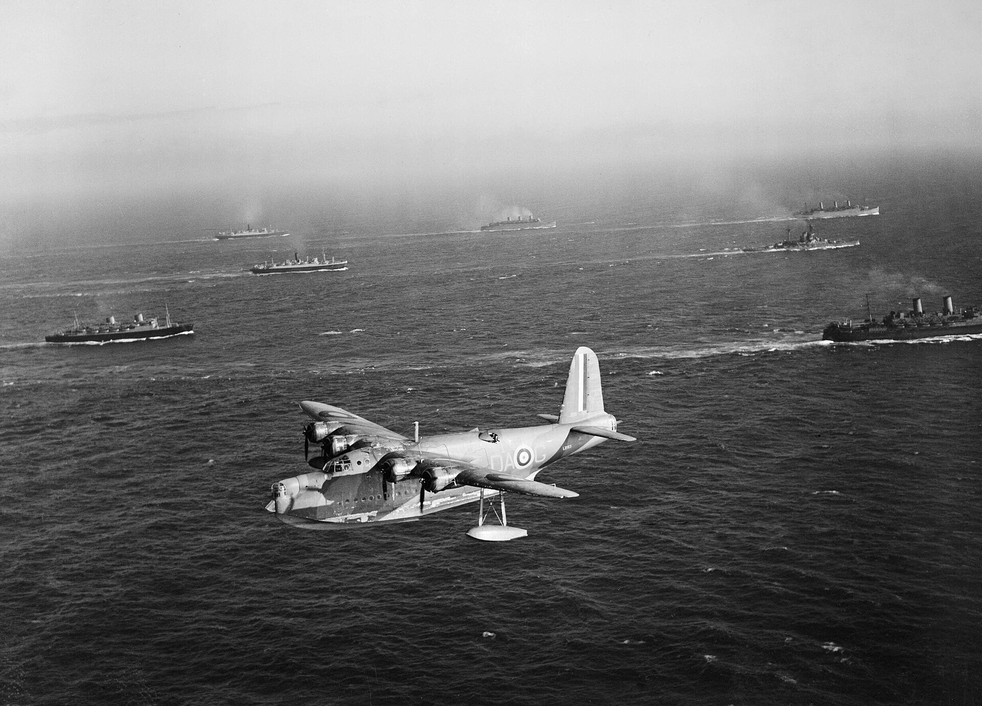 A No. 210 Squadron Sunderland patrols over an Atlantic convoy, July 1940
