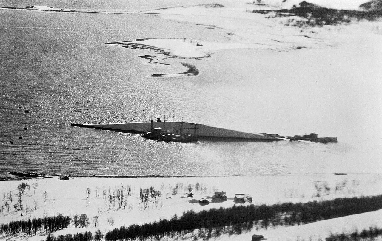 The German battleship Tirpitz capsized at Tromso after Tallboy attack