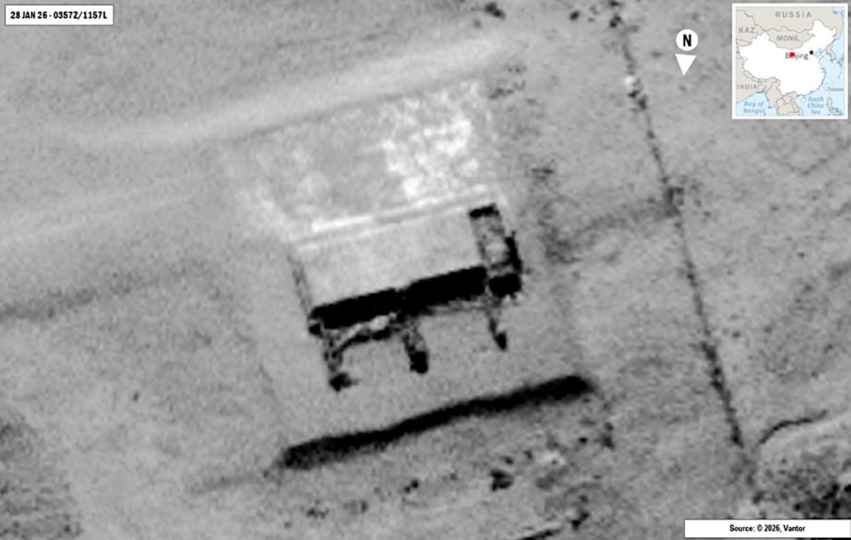 Primer plano satelital de la estructura de Jilantai, enero de 2026.