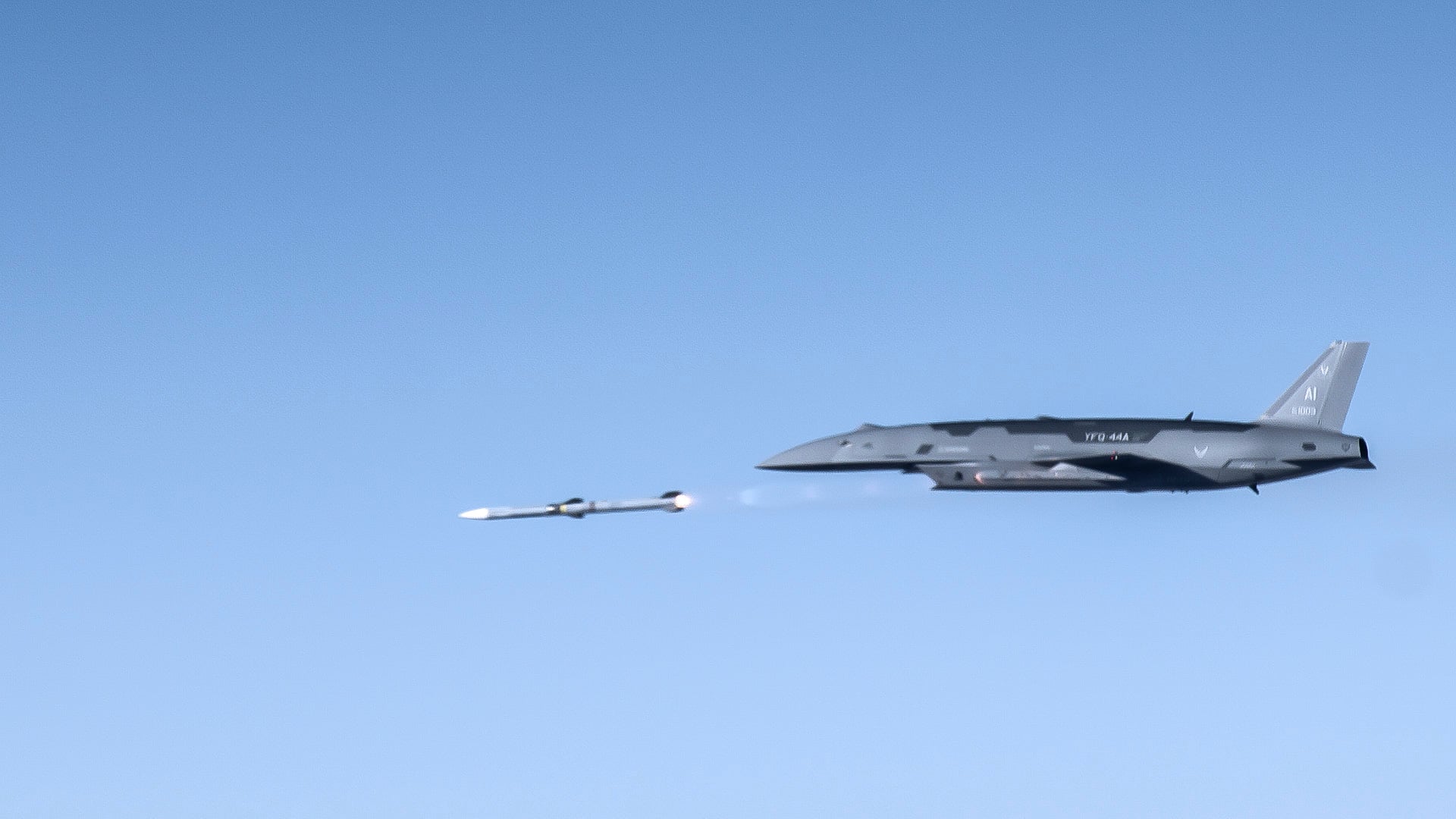 YFQ-44A Fury fires an AIM-120 AMRAAM over the Mojave Desert