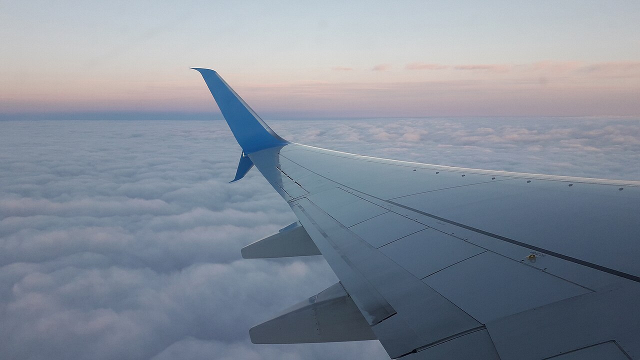 vue depuis le hublot de la cabine d'un avion en vol