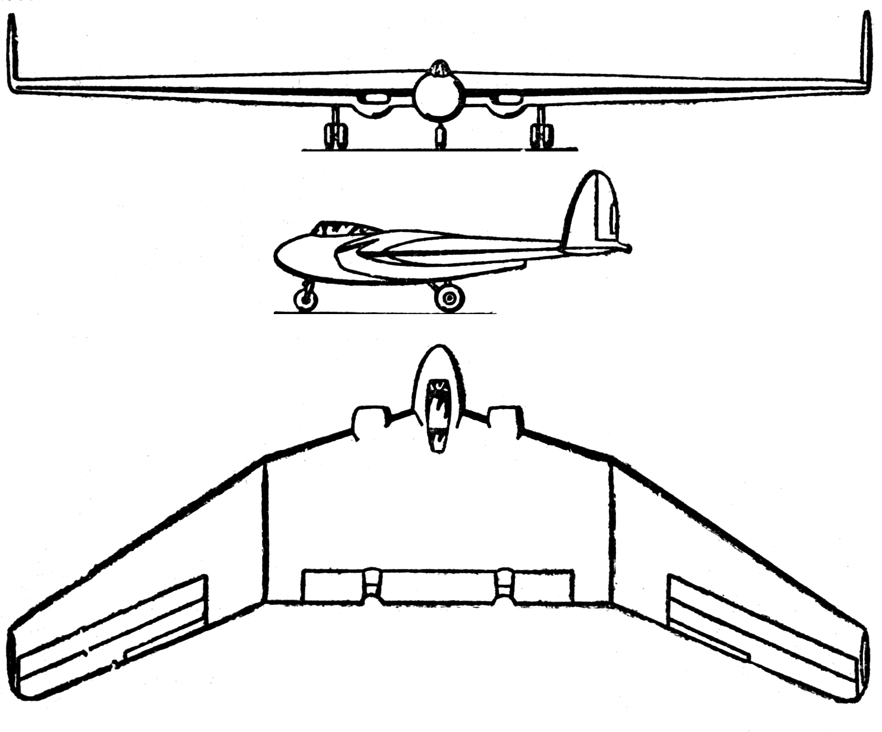 Dessin en trois vues de l'Armstrong Whitworth AW52, datant de 1947.