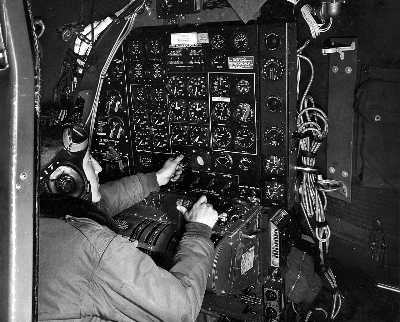 The flight engineer’s station of a B-29