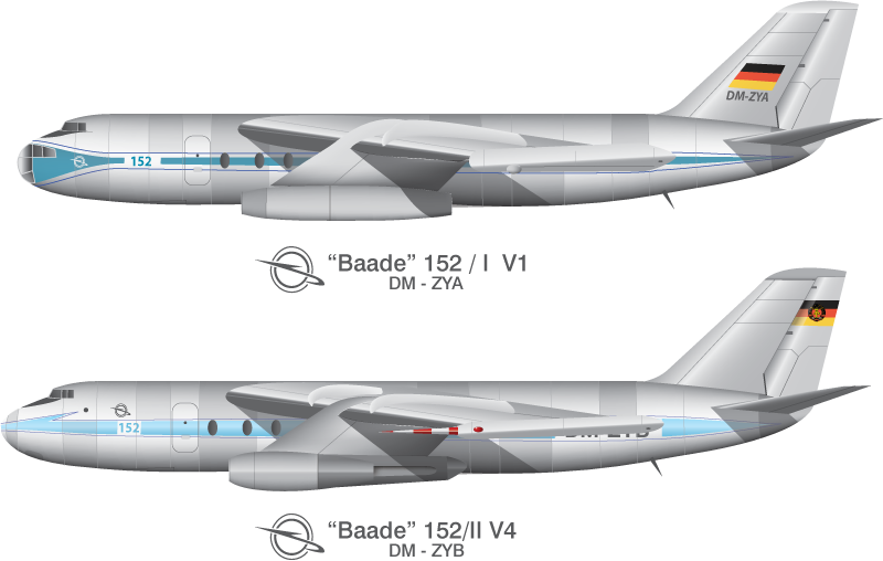 Profile illustration of the Baade 152 prototypes