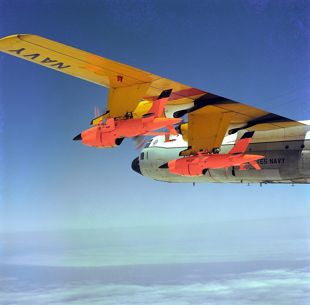 A DC-130 Hercules carrying Firebee drones