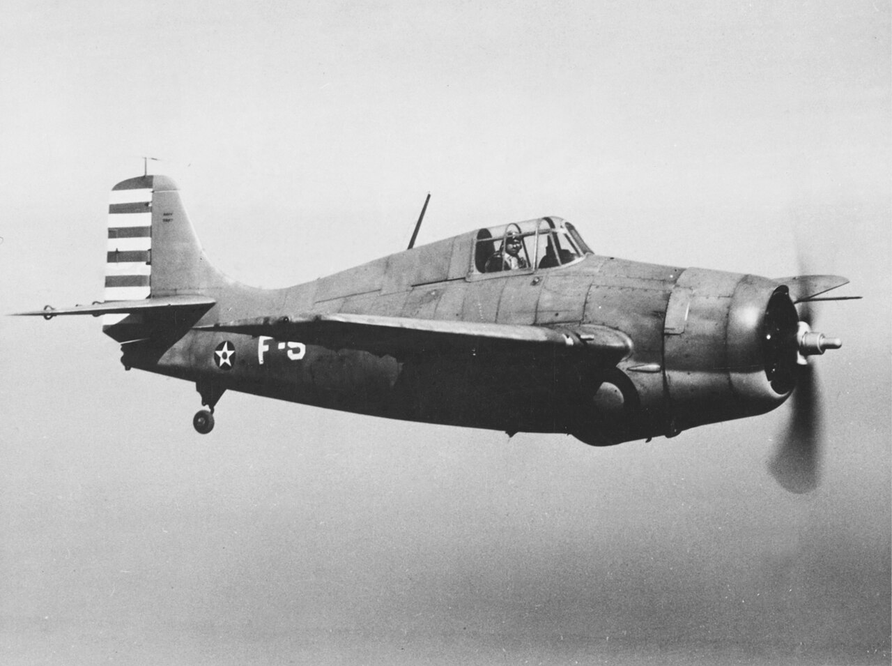 A US Navy Grumman F4F-3 Wildcat in flight, February 1942