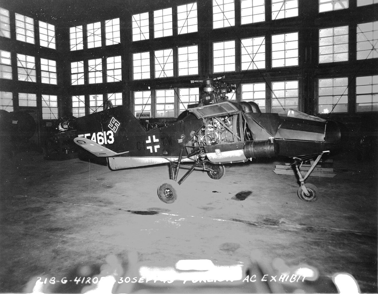 German helicopter Fletter Fl-282 Hummingbird (Flettner Fl 282 Kolibri) At Seymour 30th September 1945. (51682974993).jpg