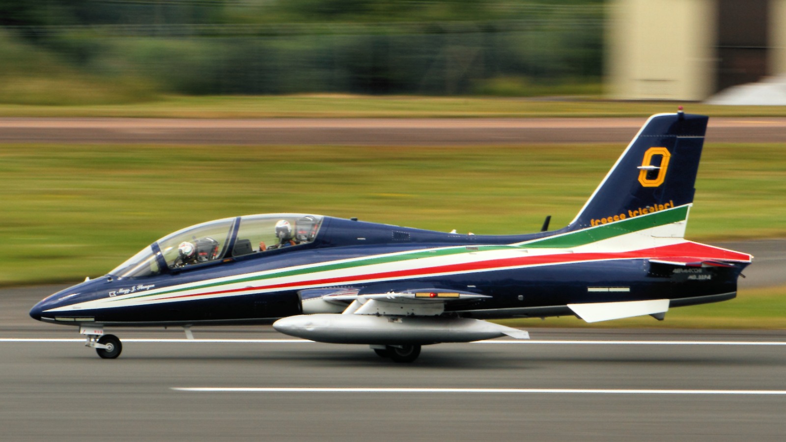 Frecce Tricolori MB-339PAN at RIAT 2014 An Aermacchi MB-339PAN of the Frecce Tricolori displaying at the Royal International Air Tattoo in 2014