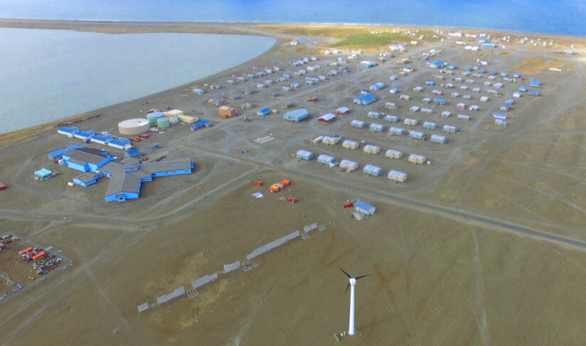 Aerial view of Gambell, Alaska on St Lawrence Island