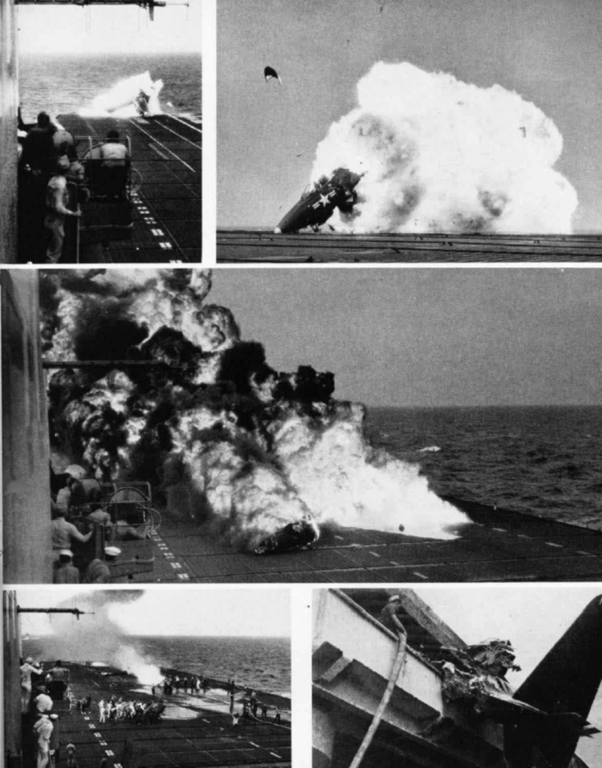F9F Panther frappe la rampe à bord de l'USS Midway