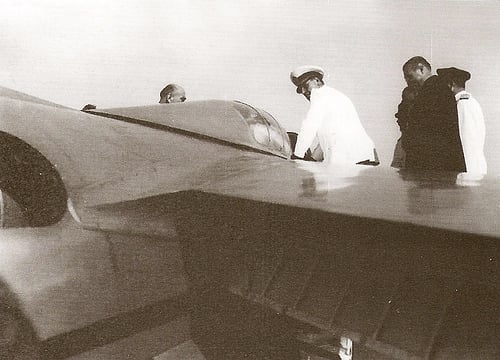 Kurt Tank and Juan Peron inspect the Pulqui II jet in Argentina