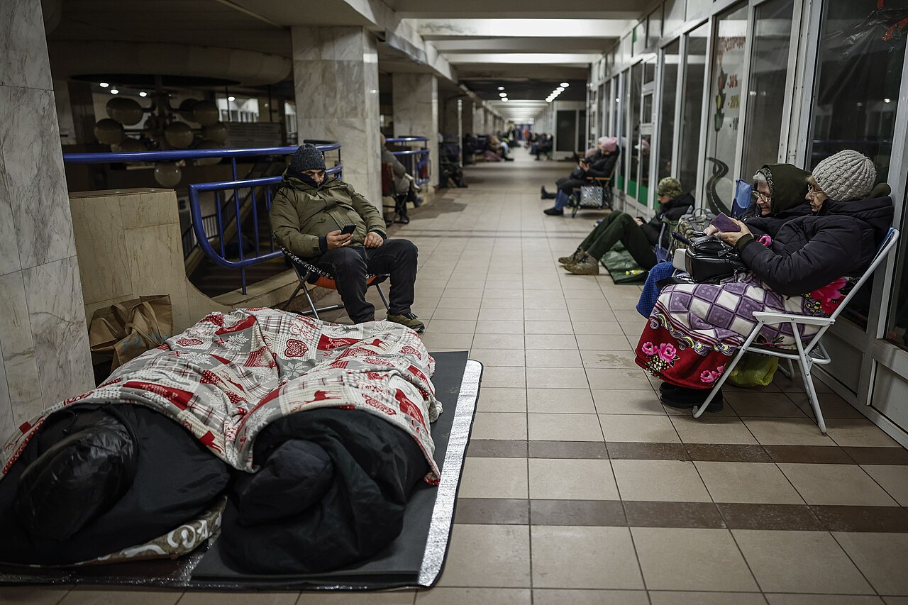 Kyiv residents shelter during an air alert Kyiv residents shelter in a metro station during an air-raid alert