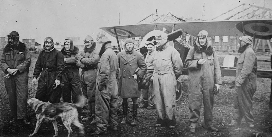 Lafayette Escadrille pilots with a Nieuport fighter, 1916