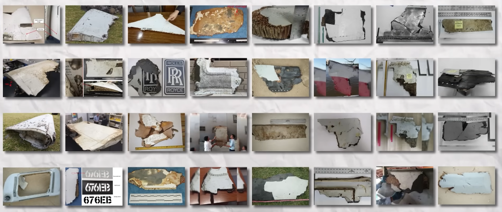 Zusammengestellte Bilder von geborgenen und MH370 zugeordneten Trümmerteilen