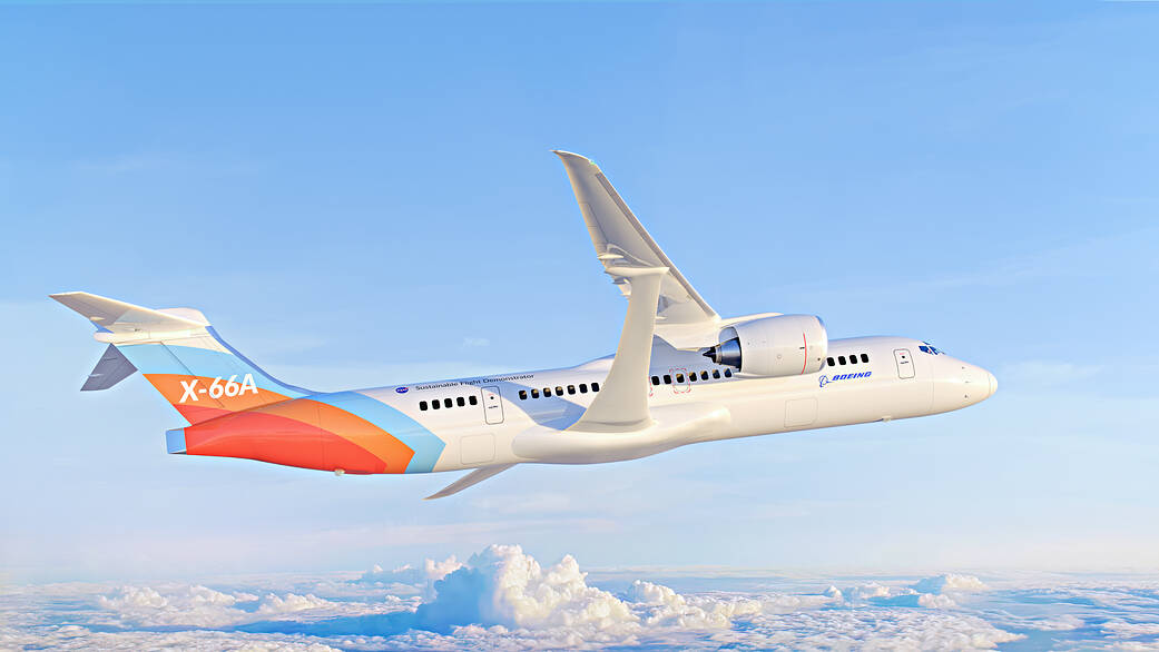 Representación del prototipo de ala reforzada con celosía X-66A de la NASA y Boeing.