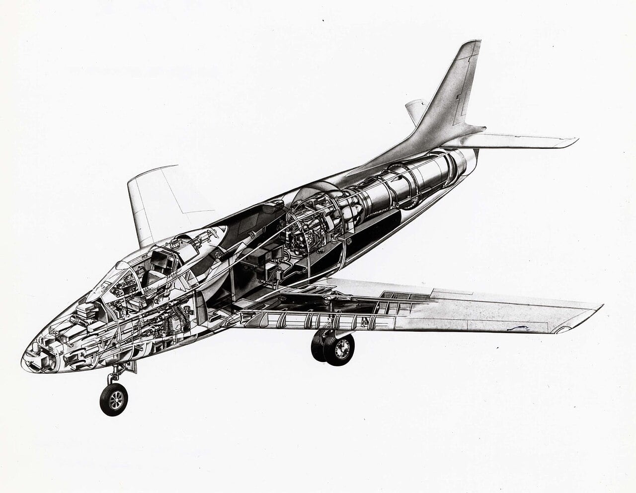 Dibujo en sección transversal del North American YF-93A