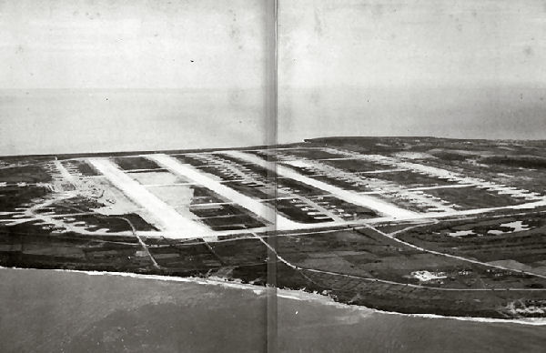 Aerial view of North Field Tinian with four parallel runways