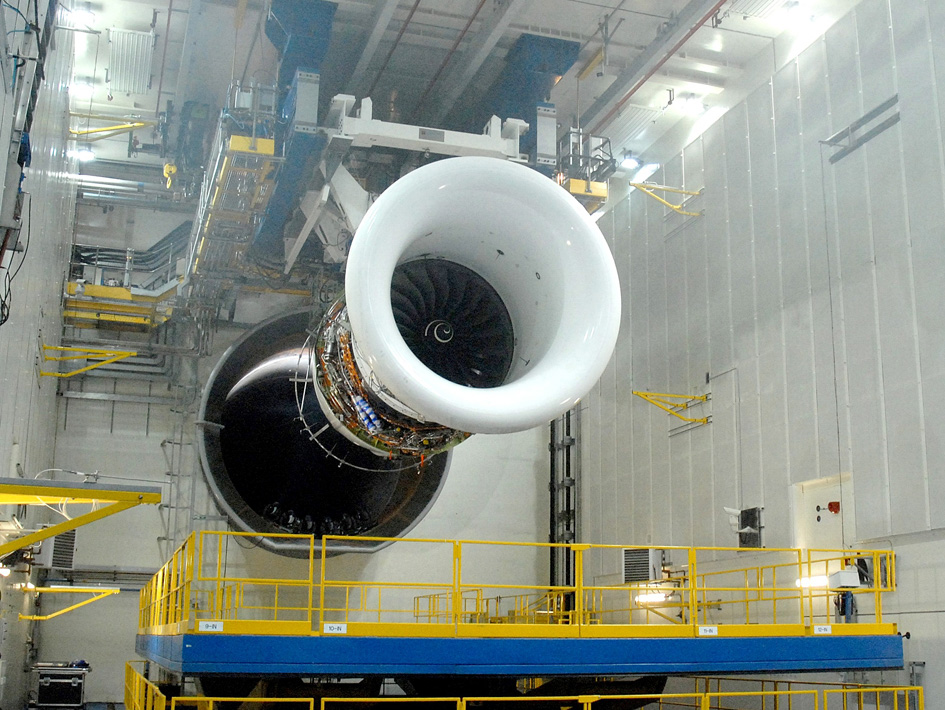 A Rolls-Royce jet engine on test