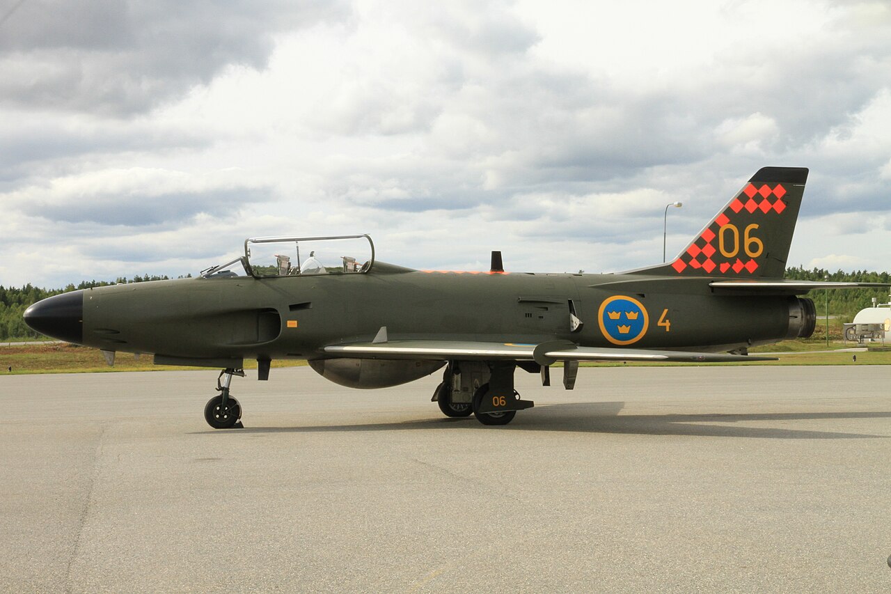 Saab J 32B Lansen flying at Flygfest 2011 in Orebro, Sweden