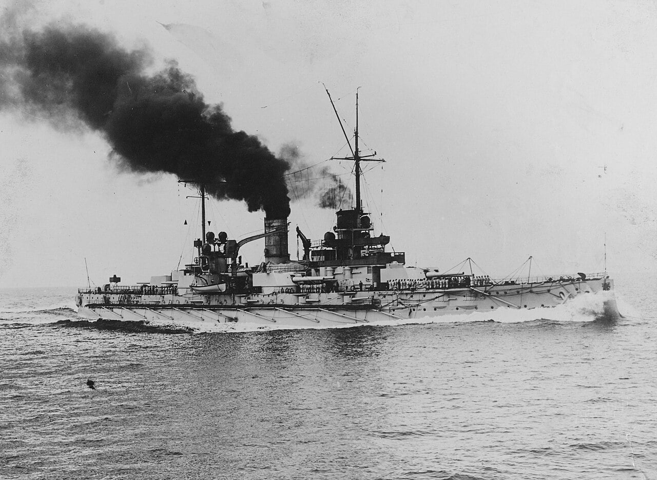 The German dreadnought SMS Nassau early in her service career