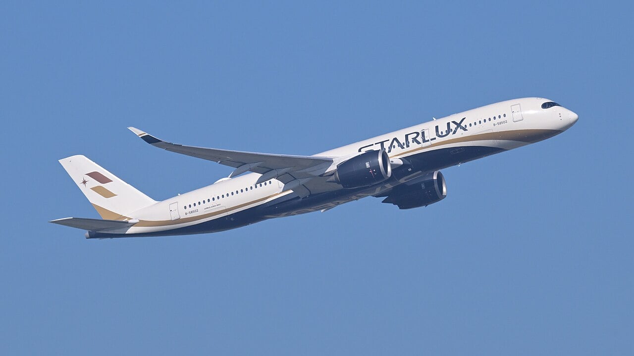 Starlux Airlines Airbus A350-900 departing Taipei Taoyuan