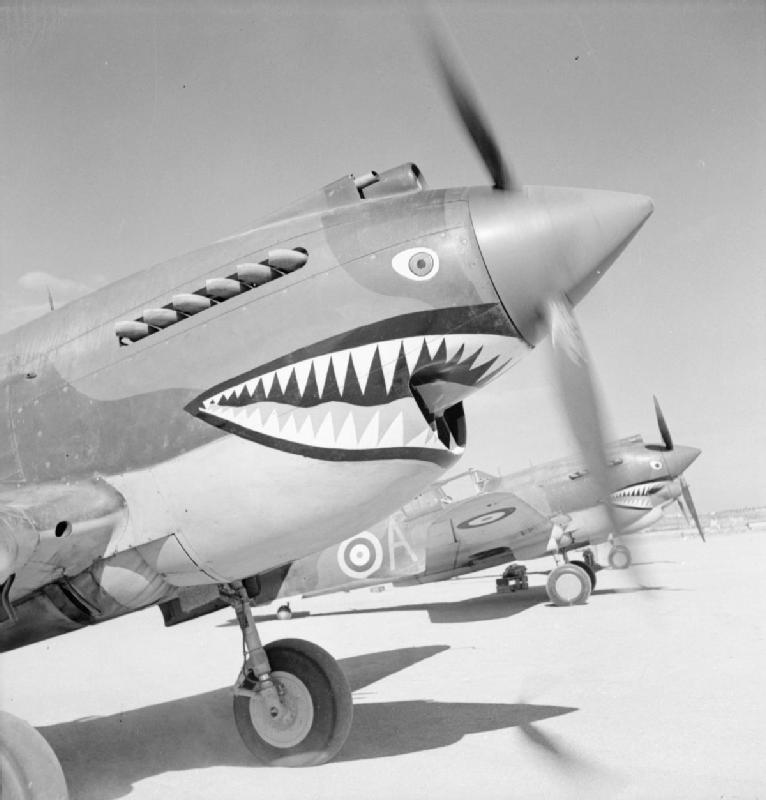 A Curtiss Tomahawk of No. 112 Squadron RAF in Egypt in 1941 wearing the squadron shark mouth